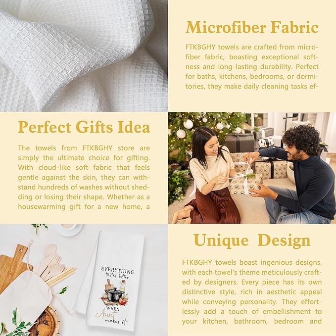 Aunt Gifts Kitchen Towels, Gifts for Aunt from Nephew Niece, Best Auntie Gifts for Mothers Day Birthday Decorative Dish Hand Tea Towels for Kitchen, 16x24 Inch