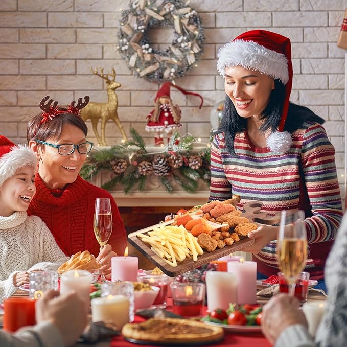 6 Pcs Christmas Appetizer Platter 12 Inch Cutting Board Acacia Serving Trays Wood Charcuterie Board Tray Snack Dessert Candy Dish Plate for Kitchen Gifts (Deer Antler,Rectangle)