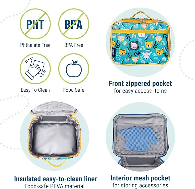 Wildkin Kids Insulated Lunch Box – Durable and Reusable for School & Travel - Party Animals