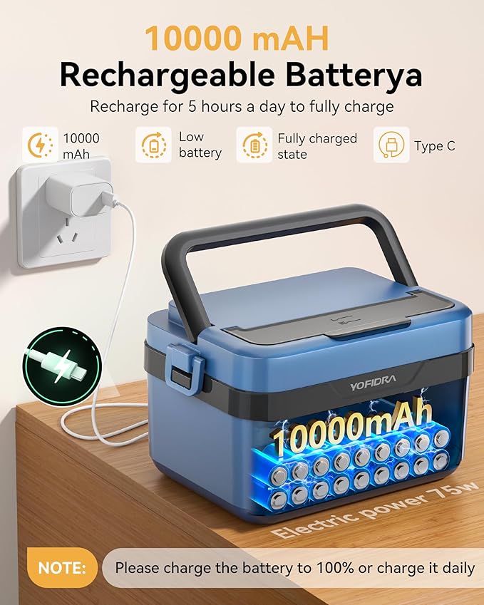 Yofidra Cordless Electric Heated Lunch Box: 6.3 Cups Self Heating Lunch Box with Battery, Timer & Temperature Control, Extra Large Portable Food Warmer for Adults, Men & Women in Office Car Outdoor