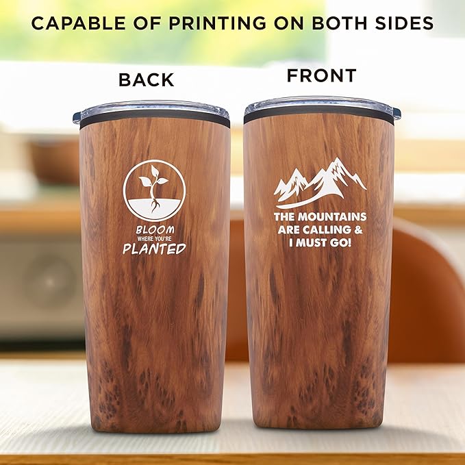 Custom Plastic Tumblers 20 oz. Set of 24, Personalized Bulk Pack - With lids, Ice Coffee Tumbler, To Go Cup, Insulated - Wood