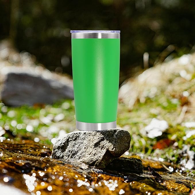20oz Tumbler Stainless Steel Tumbler Cup with Lid Vacuum Insulated Double Wall Travel Mug, Durable Powder Coated Travel Coffee Tumbler Mug for Hot & Cold Drinks, Green,4 Pack