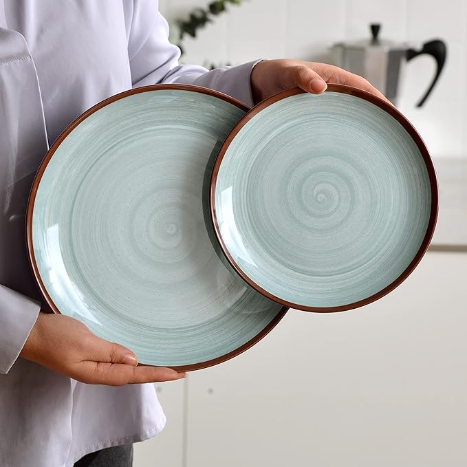 Melamine Dinnerware Set for 4, 12Pcs Dinnerware Sets, Mint Blue Plates And Bowls Sets Morden Dish Set Dishwasher Safe BPA Free(Green)