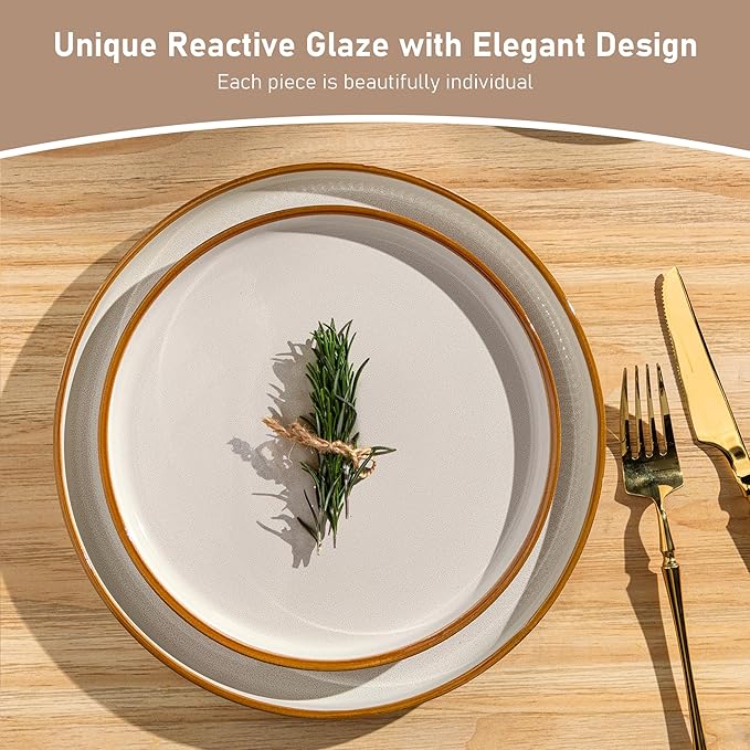 GBHOME Stoneware Dinnerware Sets for 6,Round Reactive Glaze Ceramic Plates and Bowls Set,Highly Scratch Resistant | Dishwasher & Microwave Safe Dishes Set,Service for 6(18Pcs)
