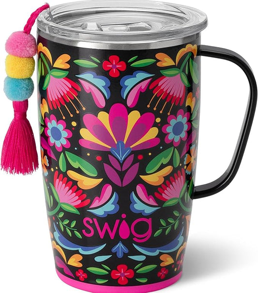 Swig Life 18oz Travel Mug, Insulated Tumbler with Handle and Lid, Cup Holder Friendly, Dishwasher Safe, Stainless Steel, Travel Coffee Cup (Caliente)