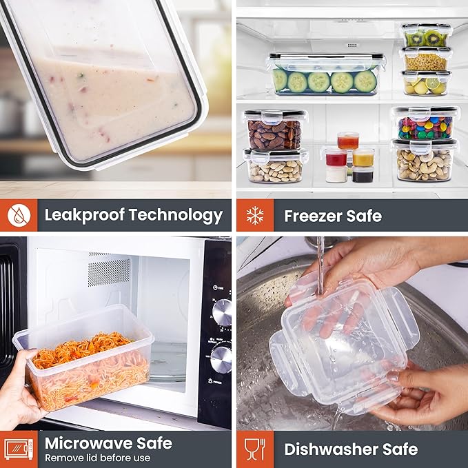 RFAQK 60 Pcs Food Storage Containers with Lids Airtight-75 OZ to 1.2 OZ (30 Containers & 30 Lids) 100% BPA-Free Clear Plastic Reusable Meal-Prep Containers for Fruit Storage