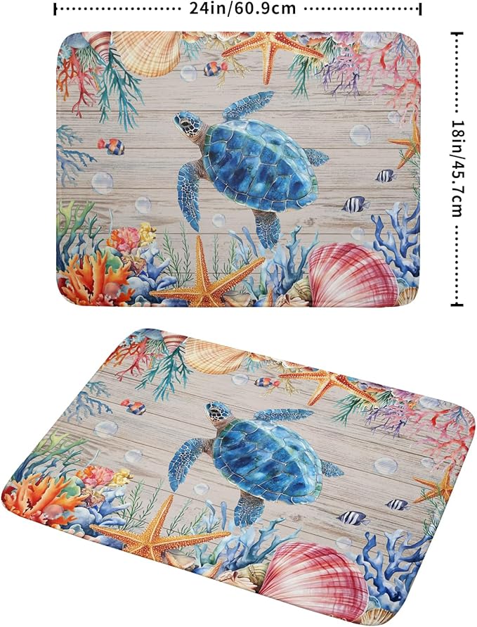 Sea Turtle Dish Drying Mat 18x24 inch Tropical Ocean Fast Dry Absorbent Microfiber Dishes Drainer Rack Pad for Countertop Bar Table Decor