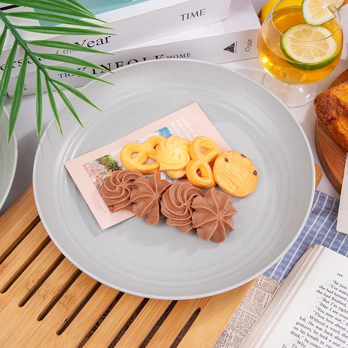 Supernal 16pcs Grey Wheat Straw Plates,Hard Plastic Plates Reusable,Unbreakable Dinner Plates,Reusable Plastic Plates,Deep Dinner Plates,Dishwasher & Microwave Safe for Camping, Picnic
