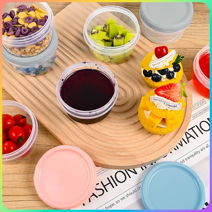 12pcs 8 oz Plastic Containers with Screw Lids, Reusable Clear Food Storage Containers with Pen and Brush for Snack Salad Fruit, Leakproof Small Freezer Containers, Microwave & Dishwasher Safe