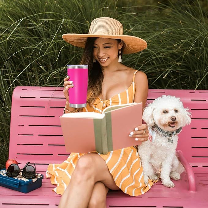 20oz Tumbler Stainless Steel Tumbler Cup with Lid Vacuum Insulated Double Wall Travel Mug, Durable Powder Coated Travel Coffee Tumbler Mug for Hot & Cold Drinks, Hot Pink,1 Pack