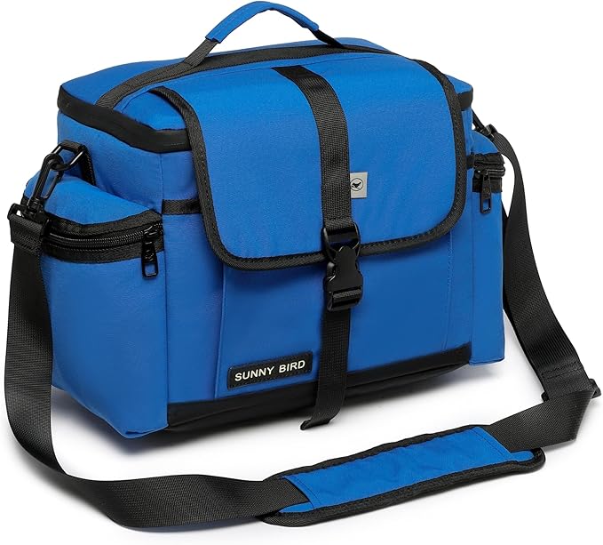 SUNNY BIRD Large Lunch Bag, Thermally Insulated Soft Cooler with Shoulder Strap for Women, Men (Blue)