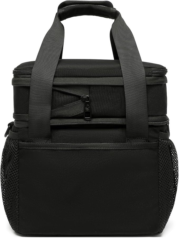 SUNNY BIRD Dual Compartment Lunch Bag, 13L Insulated Adult Lunch Box for Work (Black)