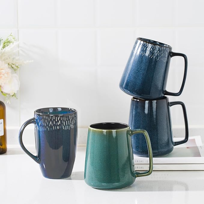 24 OZ Extra Large Ceramic Coffee Mug, with Spoon and Wooden Lid, Big Tea Cups with a Large Handle for Office and Home, Microwave and Dishwasher Safe (24 oz Grey Set)