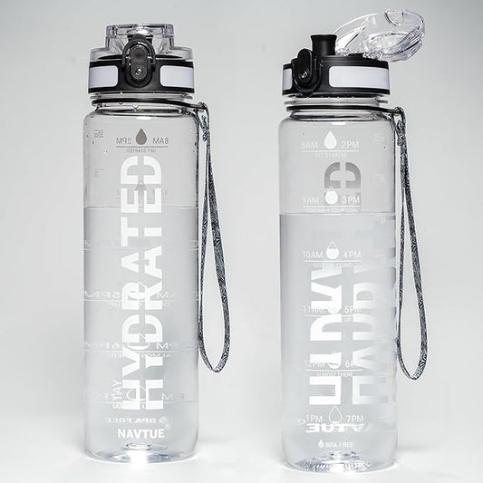 Water Bottle, 32 oz Sports Water Bottles with Time Marker Wide Mouth, Motivational and Leakproof Drink Bottle, BPA Free Tritan with Carry Strap for Gym Fitness Outdoor(Direct Drink 1 Bottle)