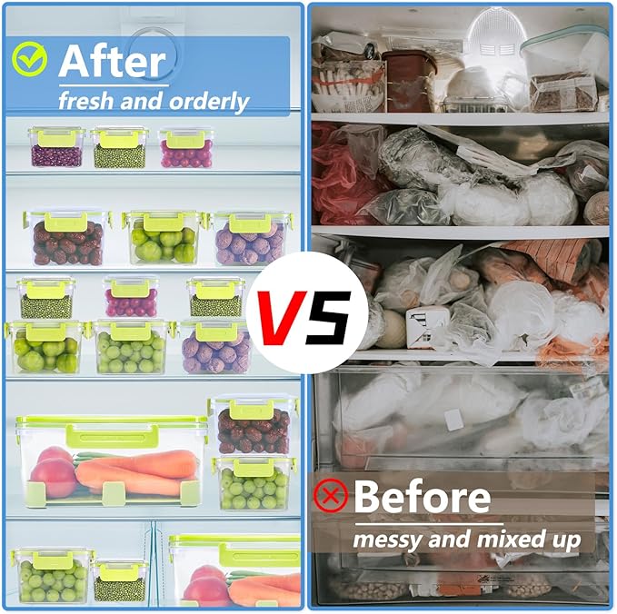 5 Pcs BPA-Free Fridge Containers with Lids - Leakproof - Increase Capacity and Stacked Design for Storage Clear for Food, Fruit, Vegetable