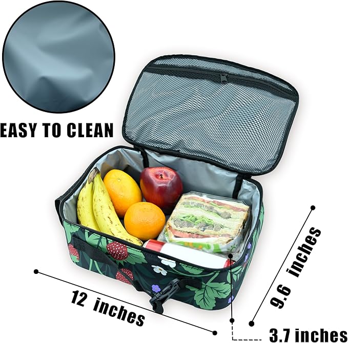 Strawberry Lunch Box Insulated Reusable Lunch Bag Tote Cooler for Women Men Boy Girl School Work Office Picnic