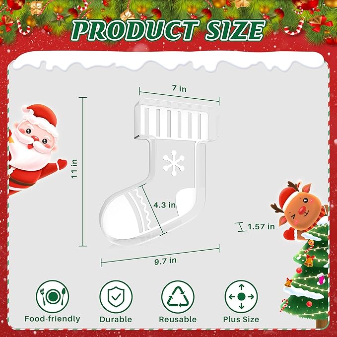 11" Christmas Stocking Charcuterie Boards, Acrylic Reusable Serving Tray for Dessert Appetizer Display, Cute Decorative Snack Platter for Xmas Party Table Decoration