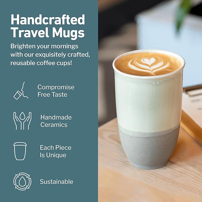 Travel Mug – Coffee Travel Mug – Reusable Coffee Cup Unique to Go Mug – Microwave & Dishwasher Safe Coffee White Tumbler - Gifts for Women Men Him Her – 12oz – Sea Mist