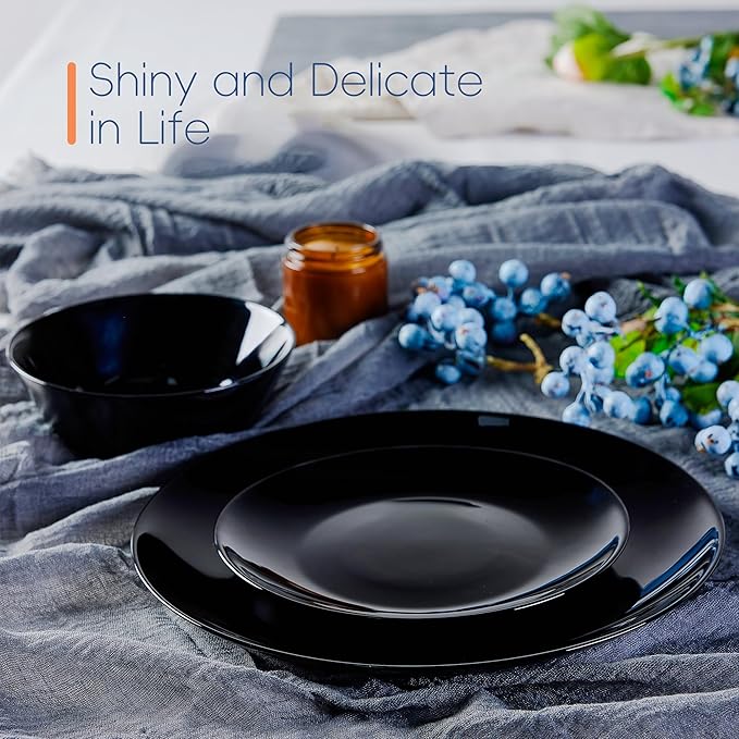 10.5 inchDinner Plate Set of 6, Lightweight Round Opal Glass White Dinnerware Plates, Dishwasher and Microwave Safe