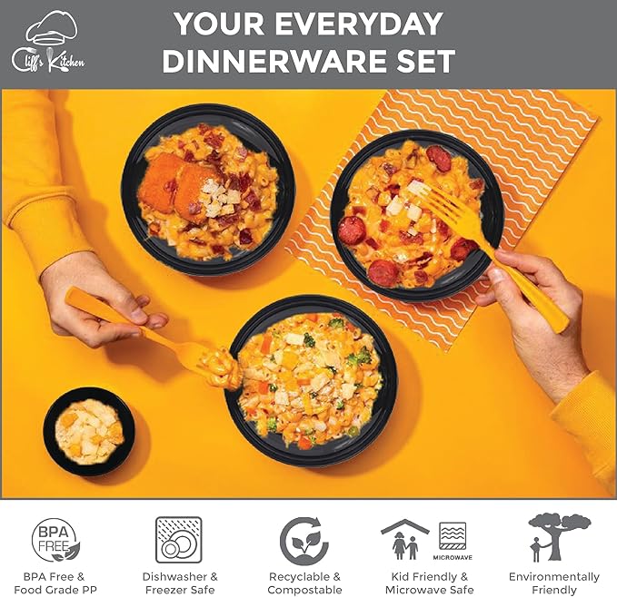 32 Pcs Wheat Straw Dinnerware Sets-Black Dinnerware Sets For 8- Unbreakable Outdoor Camping Dishes With Large Plates, Bowl And Cup Set-BPA Free,Lightweight,Microwave Safe Wheat Straw Plates And Bowls