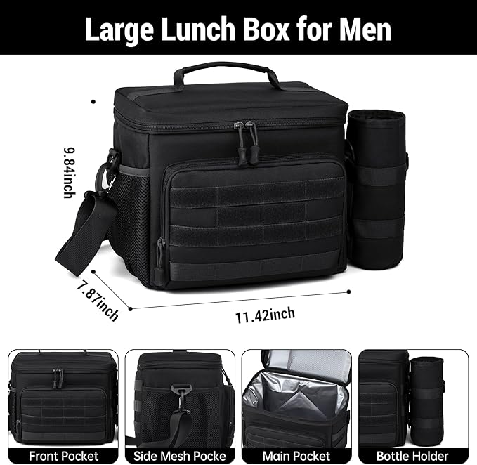 Tactical Lunch Box for Men, Insulated Lunchbox Waterproof Leakproof Cooler Lunch Bag for Work Outdoor Picnic, 24 Cans/15 L, Black