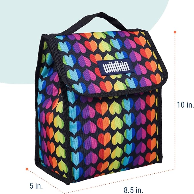 Wildkin Kids Insulated Lunch Bag – Reusable, Ideal for Hot/Cold Snacks, School & Travel - Rainbow Hearts