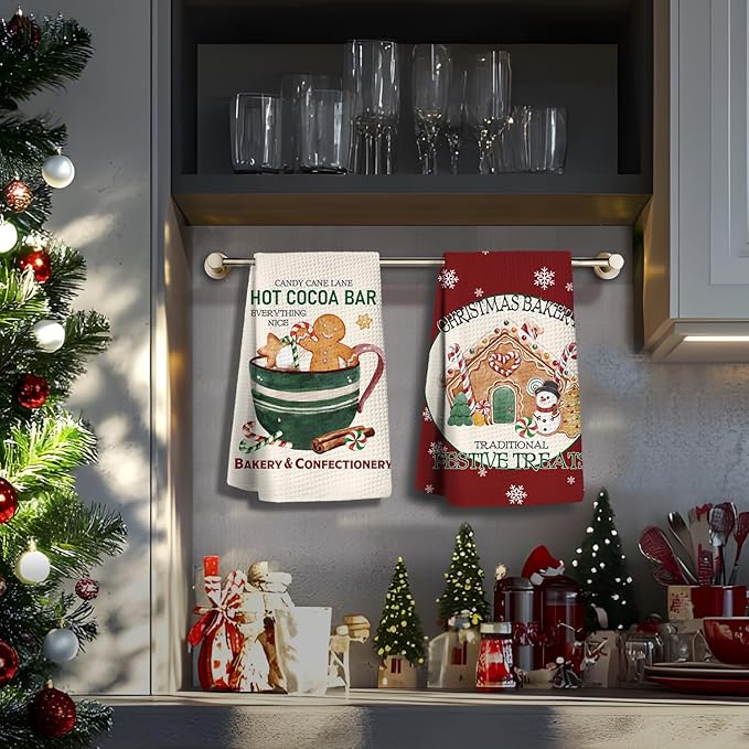 Christmas Gingerbread Kitchen Towels Set of 2, Dish Towels for Kitchen, Hand Towels for Bathroom, Decorations, Gifts for Women, Housewarming Gifts 1624
