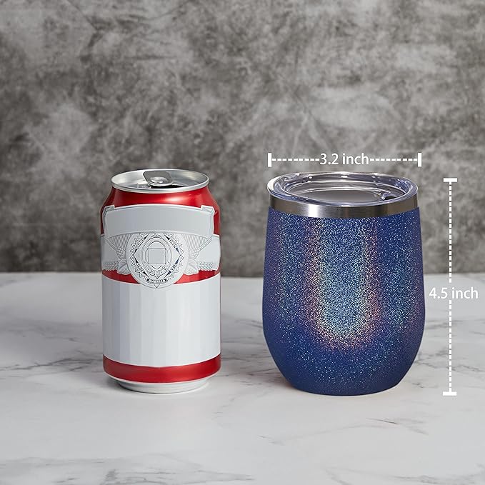 MEWAY Stemless 12 OZ Wine Tumbler Glasses with Lid -Insulated Double Wall Vacuum Stainless Steel Glitter Tumbler with Straw,for Woman Under 10 dollars (Rainbow Navy,1)