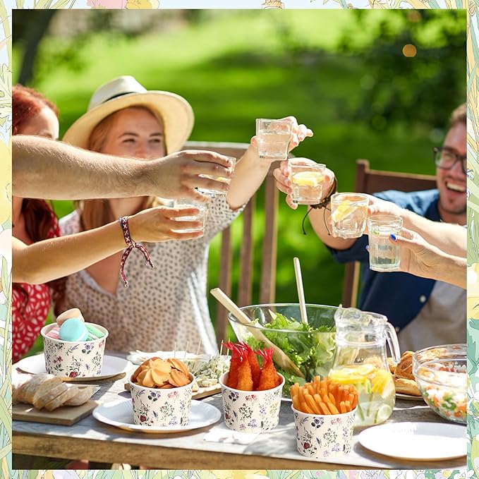 50 Pack Wildflower Treat Snack Cups Floral Paper Ice Cream Cups 9 oz Summer Flowers Disposable Dessert Bowls Paper Soup Bowls for Hot or Cold Food Wedding Baby Shower Birthday Party Supplies