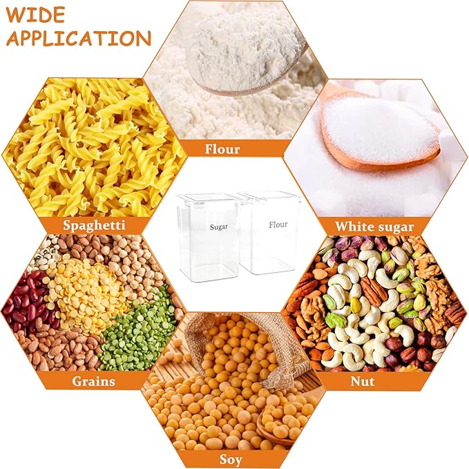 Set Of 2 Large Food Storage Jars 5L - Airtight Containers with Lids,Flour Sugar Storage Containers with Free Spoon-Kitchen Canisters for Sugar,Flour,Coffee,Pantry Organization Keeper Box