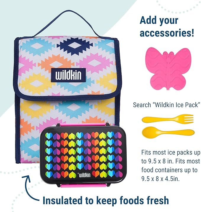 Wildkin Kids Insulated Lunch Bag – Reusable, Ideal for Hot/Cold Snacks, School & Travel - Aztec