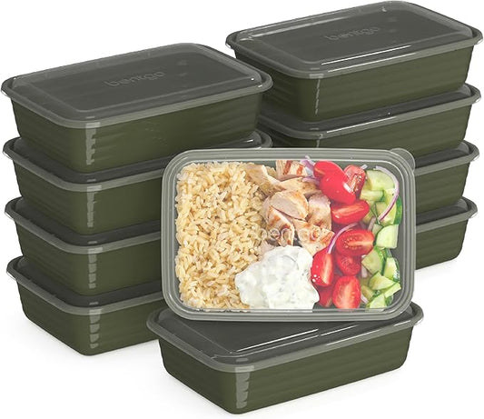 Bentgo Prep - 20-Piece 1-Compartment Reusable Meal Prep Containers with Lids, PFAS & BPA Free Materials, Durable, Microwave, Freezer, & Dishwasher Safe To Go Food Storage (Khaki Green)