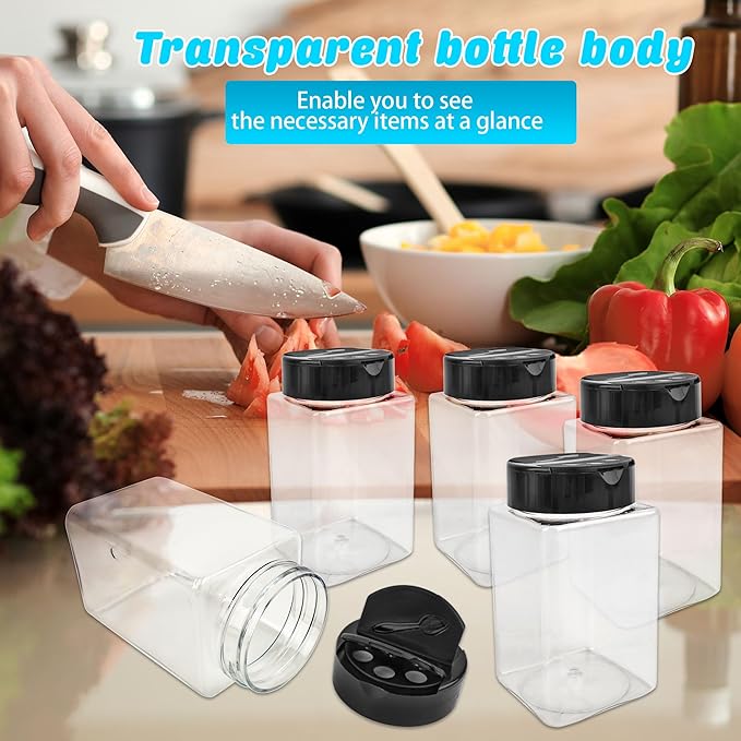 20 Pack 9 oz Plastic Spice Jars with Black Cap Clear Empty Square Plastic Spice Bottle Large Empty Seasoning Containers for Storing Spice Seasoning Powders