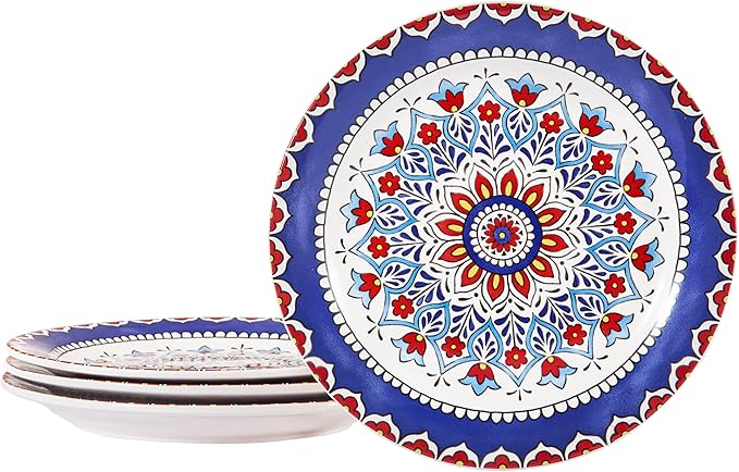 Bico Boho Totem Salad Plates Set of 4, 8.75 Inch Ceramic Dessert Plates for Salad, Appetizer, Side Dishes, Microwave and Dishwasher Safe, Gift for Housewarming and Thanksgiving