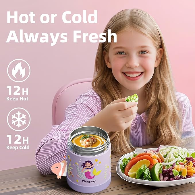 15 oz Soup Thermo for Hot Food Kids Insulated Food Jar with Spoon, Lunch Thermo Container, Width Mouth Vacuum Stainless Steel Food Thermo for School Travel, Leakproof, Easy to Open(Purple