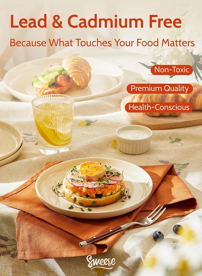 Sweese Porcelain Dessert Plates 7.4 Inch - Set of 6 Beige Salad Plates, Microwave Dishwasher Safe, Elegant for Appetizers