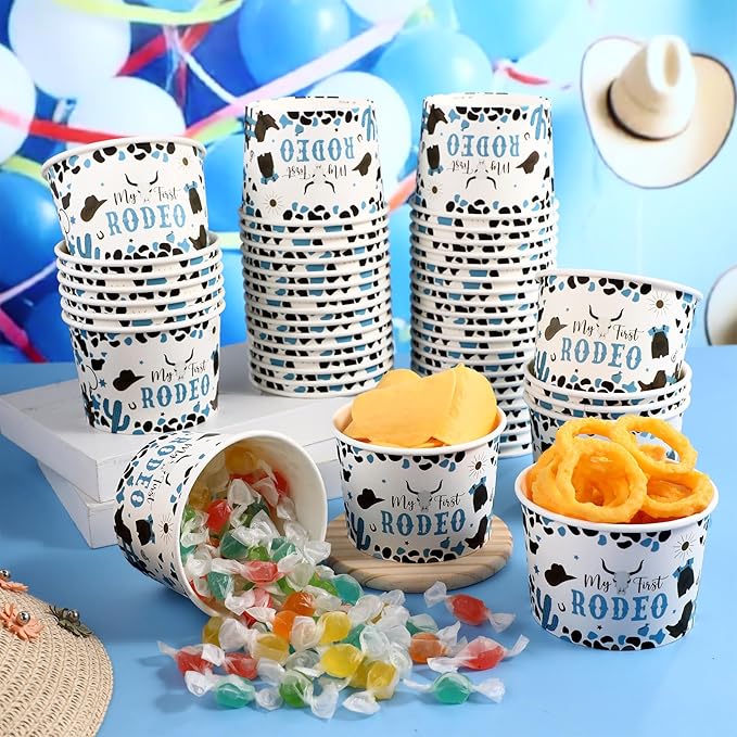 50 Pack My First Rodeo Birthday Party Supplies Decorations 1st Rodeo Party Treat Snack Cups 9 oz Western Cowboy Disposable Dessert Bowls Paper Soup Bowls for Hot or Cold Food Boy Baby Shower