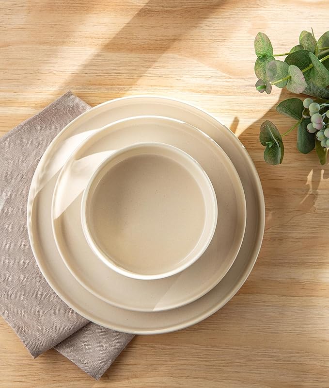 TheTerra Ceramic Dinnerware Sets for 8, 24 Pieces Handmade Reactive Glaze Plates and Bowls Set, Scratch Resistant Dish Set, Oven & Microwave & Dishwasher Safe, Ice Cream