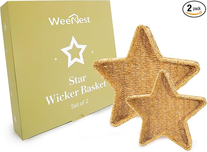 Star Wicker Basket, Star Shaped Plate, Holiday Appetizer Tray, Christmas Serving Dishes and Platters, Oat Milk, Resin Wicker Set of 2