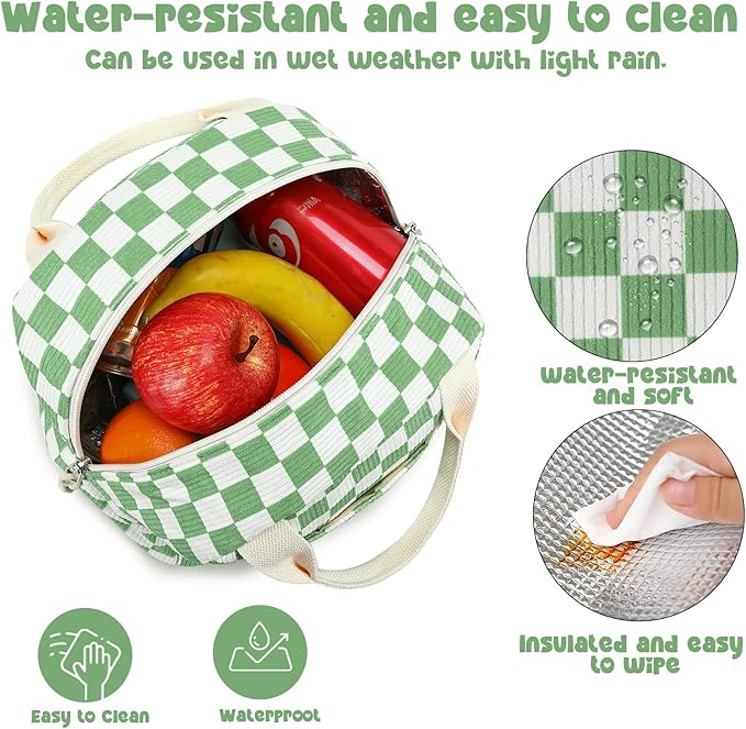 Bluboon Lunch Bag for Women Men Cute Corduroy Lunch Tote Bags Reusable Insulated Lunch Box Large Capacity Reusable Insulated Cooler for Work Picnic or Travel