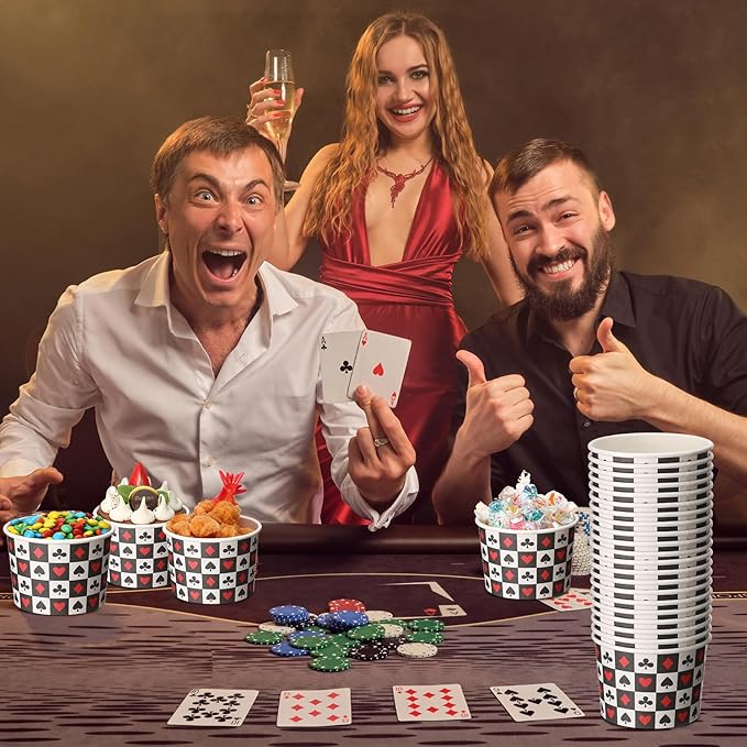 50 Pack Casino Ice Cream Cups 9 oz Poker Disposable Dessert Bowls Paper Soup Bowls Playing Card Snack Cups for Hot or Cold Food for Las Vegas Game Night Casino Birthday Party Supplies