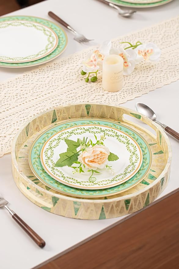 12-Piece Bone China Dinnerware Set with Gold Rim, Handcrafted Jingdezhen Design, Glazed Inner Patterns, Service for 4 – Green Collection