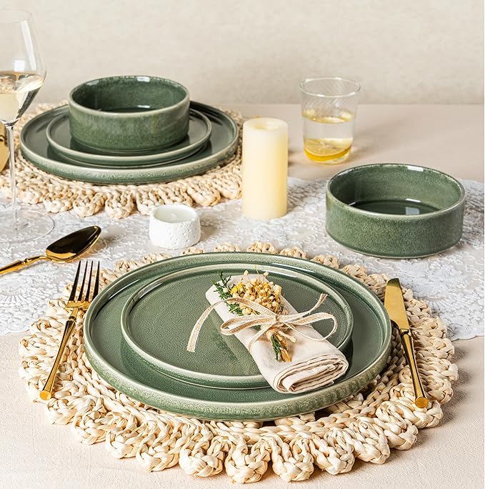 AmorArc Ceramic Dinnerware Sets, Handmade Reactive Glaze Stoneware Plates and Bowls Sets,Highly Chip and Crack Resistant | Dishwasher & Microwave Safe Dishes Set, Service for 8 (24pc)
