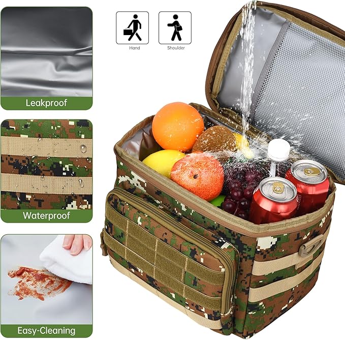 Tactical Lunch Box for Men, Insulated Lunchbox Waterproof Leakproof Cooler Lunch Bag for Work Outdoor Picnic, 24 Cans/15 L, JungleGreen