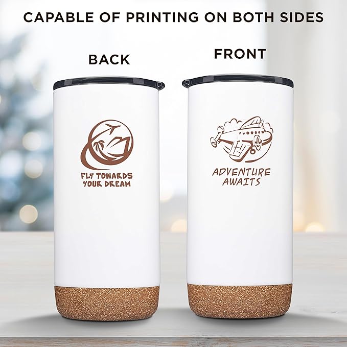 Custom Travel Tumblers with Cork Bottom 16 oz. Set of 100, Personalized Bulk Pack - Double Wall Insulated, Matte Finish, Perfect for Iced Coffee, Soda, Other Beverages - White
