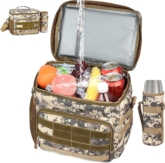 Tactical Lunch Box for Men, Insulated Lunchbox Waterproof Leakproof Cooler Lunch Bag for Work Outdoor Picnic, 24 Cans/15 L, Desert
