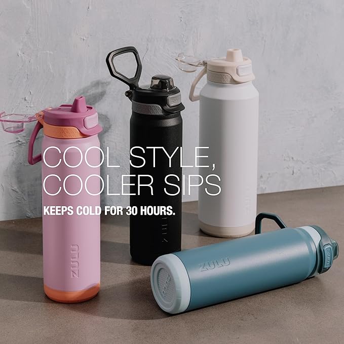 ZULU Powerfill Pro 32oz Stainless Steel Water Bottle with Quick Fill Lid, Triple Walled Vacuum Insulated Metal, Leak Proof Locking Lid, Sip and Chug, Reusable BPA Free, Driftwood