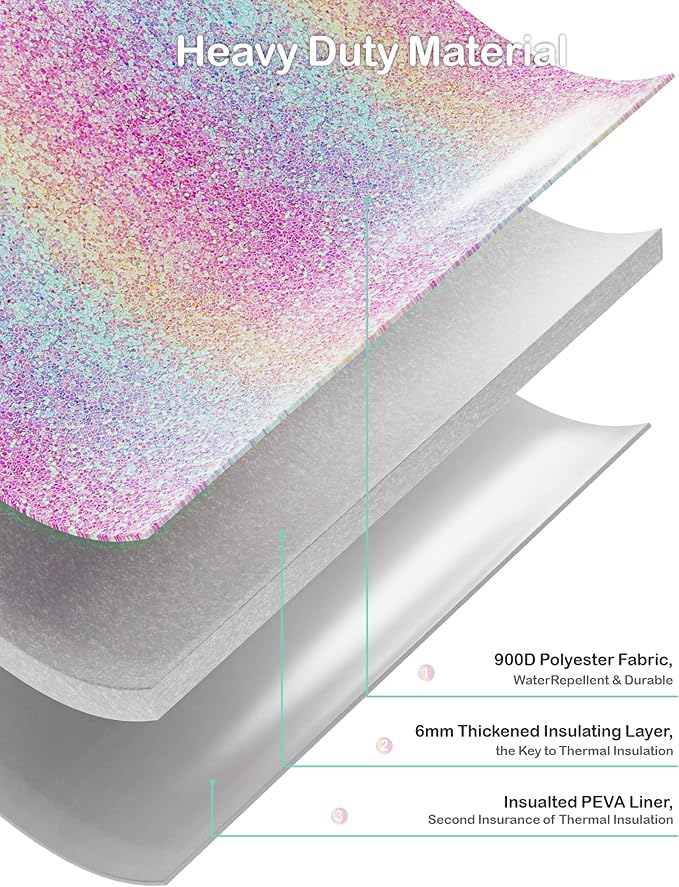 Bagseri Lunch Bag for Girls - Kids Lunch Box for Girls Reusable Leak-Proof and Insulated Kids Lunch Bag With Water Bottle Holder Toddler Lunch Box for Daycare and School, Glitter Pink Unicorn