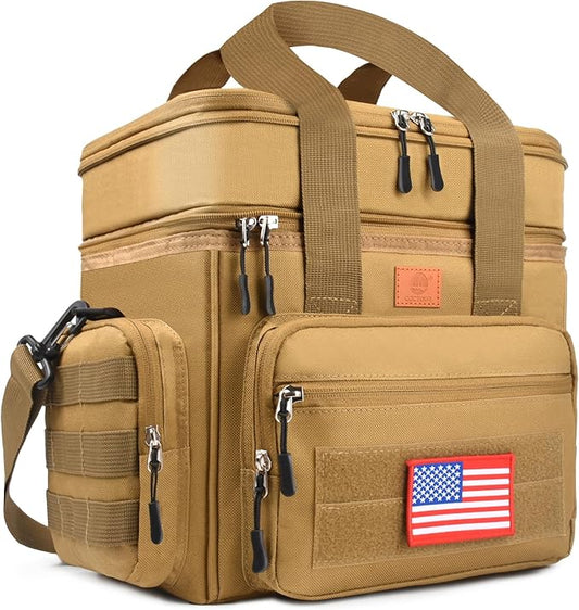 Tactical Lunch Box for Men, Expandable Heavy Duty Double Deck Tactical Lunch Bag with Shoulder Strap, Leakproof & Insulated Lunch Cooler Bag for Adult Work Fishing Picnic Travel,20L (Sandy)