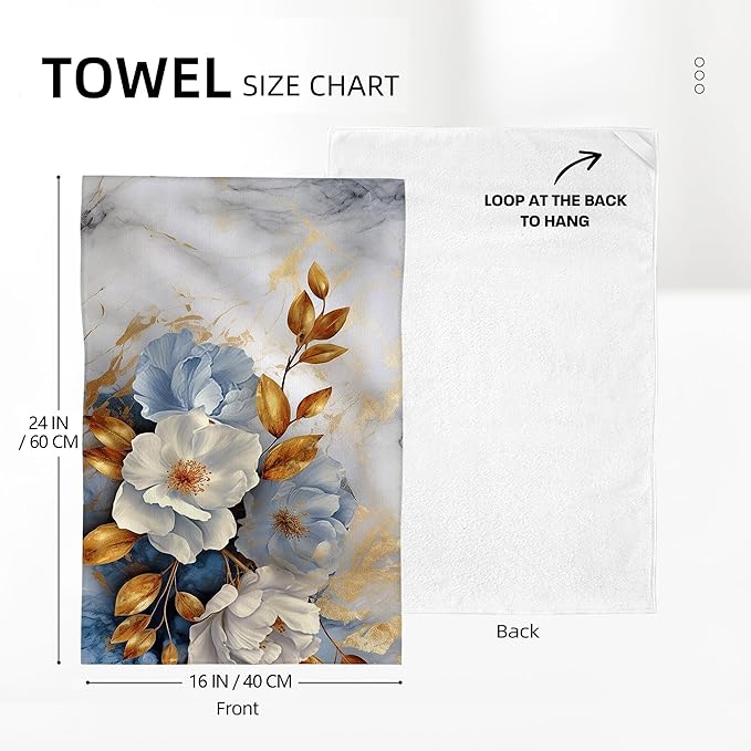 Retro Floral Kitchen Towels Decorative Set of 2, Absorbent Golden Dish Towels for Kitchen Drying, Cute Tea Towels Hand Towels for Kitchen Bar Bathroom Decor,Housewarming Gifts for Women